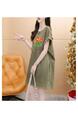 Official Picture Pure Cotton 21 Count 200g 2025 Summer Casual T-Shirt Dress Female Round Neck Waist Loose Dress in Olive Green