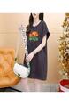 Official Picture Pure Cotton 21 Count 200g 2025 Summer Casual T-Shirt Dress Female Round Neck Waist Loose Dress in Dark Gray
