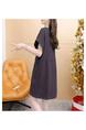 Official Picture Pure Cotton 21 Count 200g 2025 Summer Casual T-Shirt Dress Female Round Neck Waist Loose Dress in Dark Gray