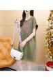 Official Picture Pure Cotton 21 Count 200g 2025 Summer Casual T-Shirt Dress Female Round Neck Waist Loose Dress in Olive Green