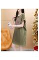 Official Picture Pure Cotton 21 Count 200g 2025 Summer Casual T-Shirt Dress Female Round Neck Waist Loose Dress in Olive Green