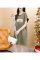 Official Picture Pure Cotton 21 Count 200g 2025 Summer Casual T-Shirt Dress Female Round Neck Waist Loose Dress in Olive Green