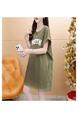 Official Picture Pure Cotton 21 Count 200g 2025 Summer Casual T-Shirt Dress Female Round Neck Waist Loose Dress in Olive Green