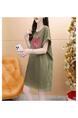 Official Picture Pure Cotton 21 Count 200g 2025 Summer Casual T-Shirt Dress Female Round Neck Waist Loose Dress in Olive Green