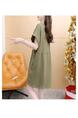 Official Picture Pure Cotton 21 Count 200g 2025 Summer Casual T-Shirt Dress Female Round Neck Waist Loose Dress in Olive Green