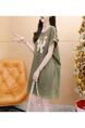 Official Picture Pure Cotton 21 Count 200g 2025 Summer Casual T-Shirt Dress Female Round Neck Waist Loose Dress in Olive Green