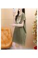Official Picture Pure Cotton 21 Count 200g 2025 Summer Casual T-Shirt Dress Female Round Neck Waist Loose Dress in Olive Green