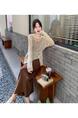 Irregular Mesh Woven Hollow out Tied Knitwear Women's Early Spring Korean Style Atmosphere Wear Loose Two-Piece Set in Cream and Brown