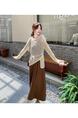 Irregular Mesh Woven Hollow out Tied Knitwear Women's Early Spring Korean Style Atmosphere Wear Loose Two-Piece Set in Cream and Brown