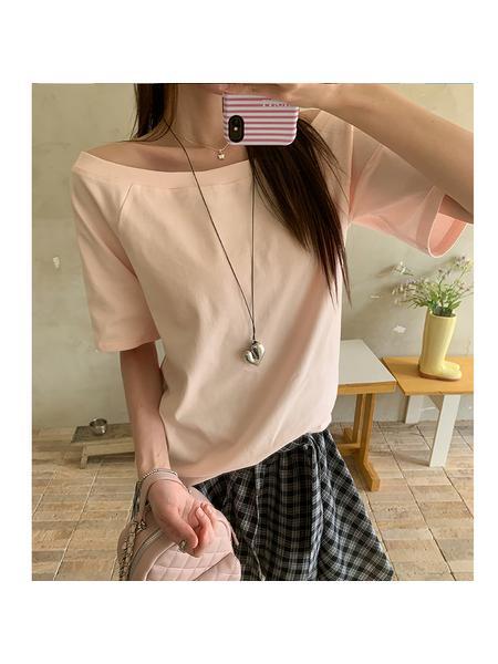 Real Shot Cost-Effective Solid Color Short-Sleeved T-shirt for Women Summer New Design Sense Simple All-Match Slimming Loose Top in Light Pink