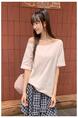 Real Shot Cost-Effective Solid Color Short-Sleeved T-shirt for Women Summer New Design Sense Simple All-Match Slimming Loose Top in Light Pink