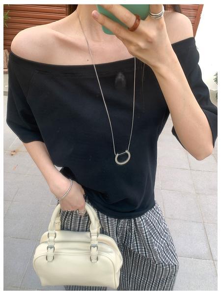Real Shot Cost-Effective Solid Color Short-Sleeved T-shirt for Women Summer New Design Sense Simple All-Match Slimming Loose Top in Black