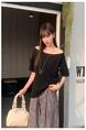 Real Shot Cost-Effective Solid Color Short-Sleeved T-shirt for Women Summer New Design Sense Simple All-Match Slimming Loose Top in Black