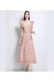 New Spot French Temperament Polka Dot Short-Sleeved Dress Female Summer New Style High-End Chic Beautiful Long Skirt in Pink with Black Dots
