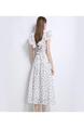 New Spot French Temperament Polka Dot Short-Sleeved Dress Female Summer New Style High-End Chic Beautiful Long Skirt in White with Black Dots