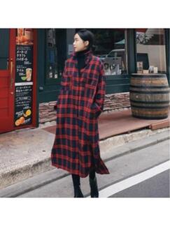 Cotton Navy Blue and Red Plaid Dress with Pockets on Both Sides