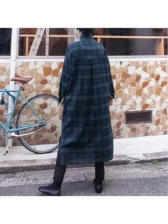 Cotton Dark Green and Navy Plaid Dress with Pockets on Both Sides