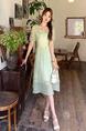 Real Shot of Korean Summer New Style Dress Design Square Collar Ruffles Gentle Style Temperament Waist Long Skirt in Mint Green