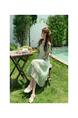 Real Shot of Korean Summer New Style Dress Design Square Collar Ruffles Gentle Style Temperament Waist Long Skirt in Mint Green