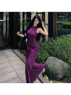 2025 Summer New Design Sense Temperament High Grade Purple Modal Vest Dress Fake Two-Piece Sheath Hot Girl Dress