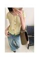 Korean Color Button Soft and Comfortable Round Neck Slim Short Sleeve Knitted Cardigan in Yellow Female 2025 Summer New Thin Short Top