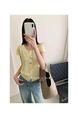 Korean Color Button Soft and Comfortable Round Neck Slim Short Sleeve Knitted Cardigan in Yellow Female 2025 Summer New Thin Short Top