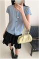 Korean Color Button Soft and Comfortable Round Neck Slim Short Sleeve Knitted Cardigan in Light Blue Female 2025 Summer New Thin Short Top