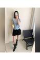 Korean Color Button Soft and Comfortable Round Neck Slim Short Sleeve Knitted Cardigan in Light Blue Female 2025 Summer New Thin Short Top