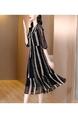 Fashion Dress Summer 2025 New Loose Belly-Covering Retro Striped Temperament and Elegant Lady Chiffon Skirt - Black and Beige Stripes