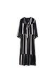 Fashion Dress Summer 2025 New Loose Belly-Covering Retro Striped Temperament and Elegant Lady Chiffon Skirt - Black and Beige Stripes