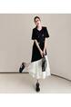 Real Shot Spot 2025 Summer New Style / Long Large Size Irregular Splicing Yarn Heavy Hot Diamond Short-Sleeved Dress - Black and White