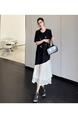 Real Shot Spot 2025 Summer New Style / Long Large Size Irregular Splicing Yarn Heavy Hot Diamond Short-Sleeved Dress - Black and White