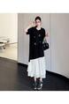 Real Shot Spot 2025 Summer New Style / Long Large Size Irregular Splicing Yarn Heavy Hot Diamond Short-Sleeved Dress - Black and White