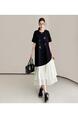 Real Shot Spot 2025 Summer New Style / Long Large Size Irregular Splicing Yarn Heavy Hot Diamond Short-Sleeved Dress - Black and White
