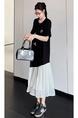 Real Shot Spot 2025 Summer New Style / Long Large Size Irregular Splicing Yarn Heavy Hot Diamond Short-Sleeved Dress - Black and White