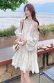 Off-Shoulder Floral Dress - Women's Summer 2025 New Gentle Elegant Cold Feeling Vacation Style Loose Slimming Dress - WHITE WITH FLORAL PRINT