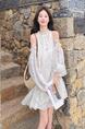 Off-Shoulder Floral Dress - Women's Summer 2025 New Gentle Elegant Cold Feeling Vacation Style Loose Slimming Dress - WHITE WITH FLORAL PRINT