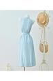 French Sleeveless Vest Dress for Women Summer Tie Waist Seaside Vacation Beach Beautiful Flower Bud Long Skirt - LIGHT BLUE