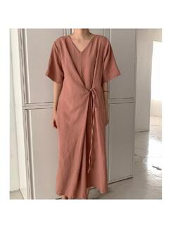 Korean Chic Style Ankola Terracotta Solid Color Loose Lace Front and Back Two-Way Lazy Style Dress