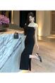 Real Shot of a Celebrity Temperament Hook Flower Sequin Splicing Long Slit Dress Skirt - High-End Elegant Slim Dress in Black
