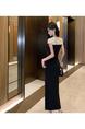 Real Shot of a Celebrity Temperament Hook Flower Sequin Splicing Long Slit Dress Skirt - High-End Elegant Slim Dress in Black