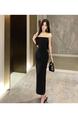 Real Shot of a Celebrity Temperament Hook Flower Sequin Splicing Long Slit Dress Skirt - High-End Elegant Slim Dress in Black
