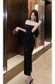 Real Shot of a Celebrity Temperament Hook Flower Sequin Splicing Long Slit Dress Skirt - High-End Elegant Slim Dress in Black