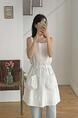 Summer Korea Dongdaemun Chic Heavy Industry Stripes Design Drawstring Waist-Tight Large Pocket Sling Dress with Lining in White