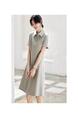 In Stock Commute Leisure Simple Polo Collar Dress in Soft Sage Green - Women's Summer Raglan Sleeve Design Slim Fit Skirt
