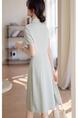 In Stock Commute Leisure Simple Polo Collar Dress in Soft Sage Green - Women's Summer Raglan Sleeve Design Slim Fit Skirt