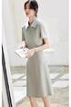 In Stock Commute Leisure Simple Polo Collar Dress in Soft Sage Green - Women's Summer Raglan Sleeve Design Slim Fit Skirt