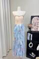 A Sweet Peach Yikett Midsummer Sicilian Gradient Skirt in Soft Blue - Tube Top Suspender Skirt Slimming Heavy Industry Dress