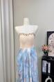 A Sweet Peach Yikett Midsummer Sicilian Gradient Skirt in Soft Blue - Tube Top Suspender Skirt Slimming Heavy Industry Dress