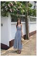 Navy Plaid Tube Top Dress One Shoulder Dress Female Summer French Temperament Design Waist Seaside Vacation